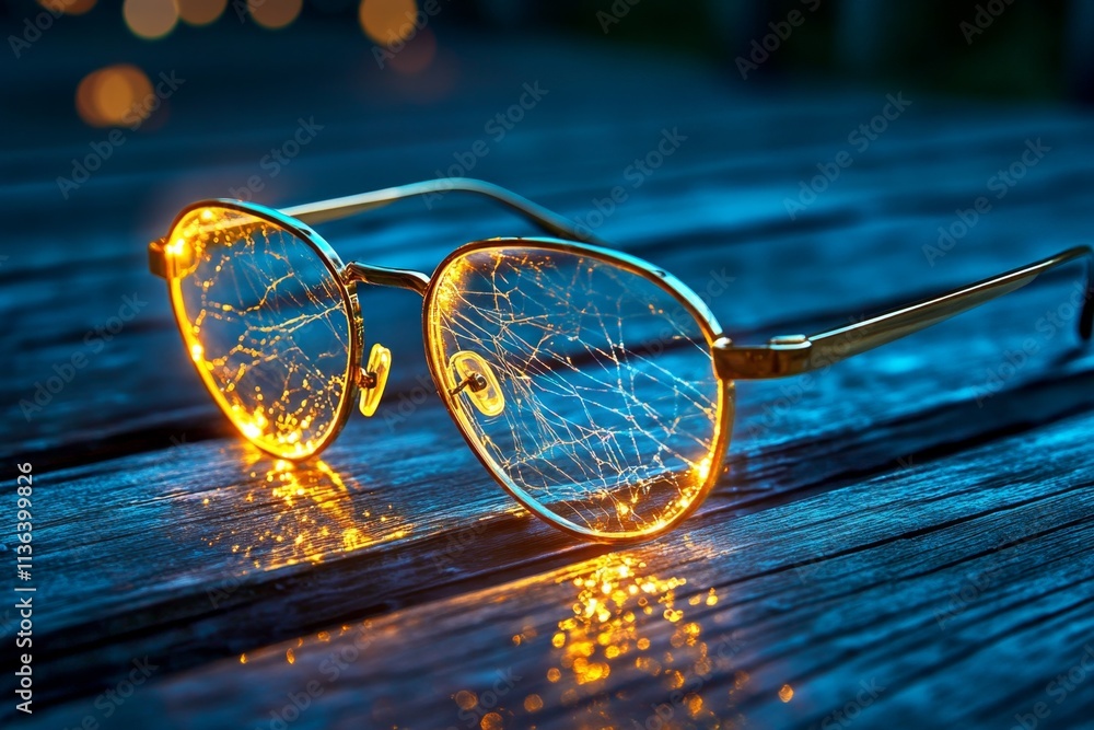 Poster a haunting scene of eyeglasses lying abandoned in a shadowy library, with cobwebs and a mysterious g