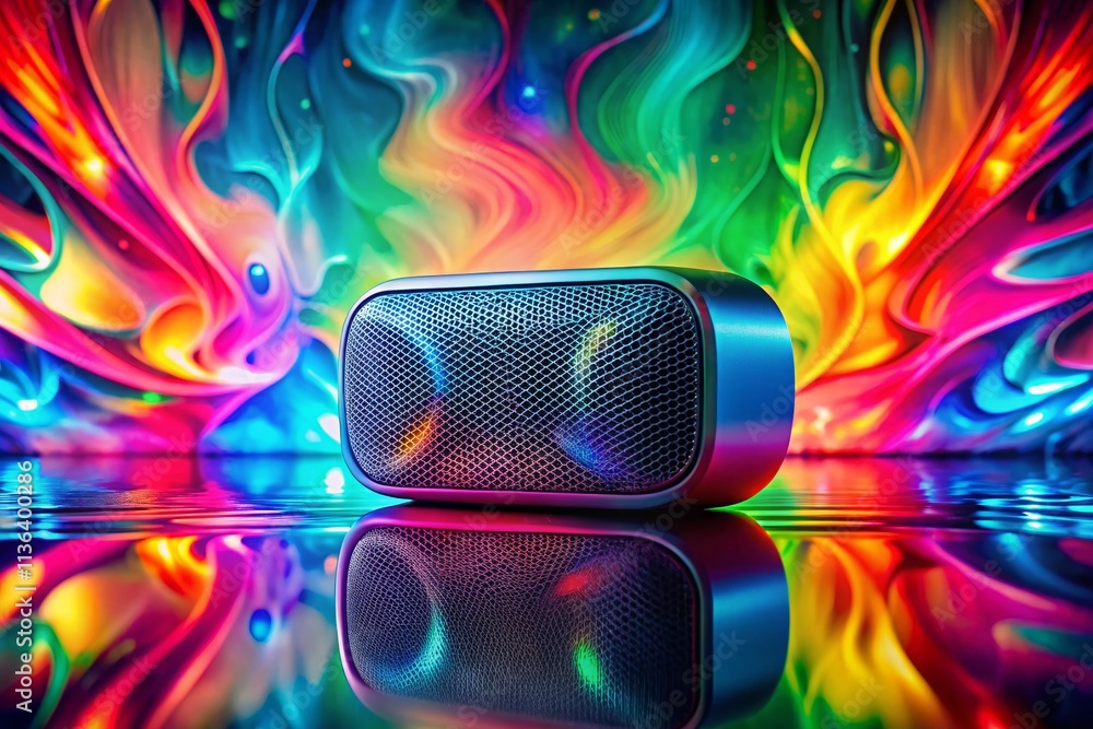 Poster 3d rendered bluetooth speaker double exposure colorful background - generative ai art