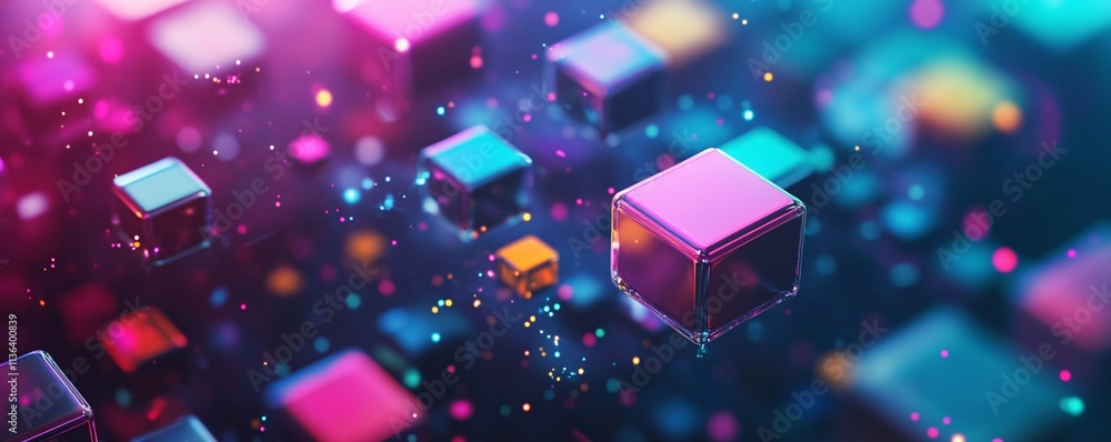 Poster colorful cubes floating in abstract digital space