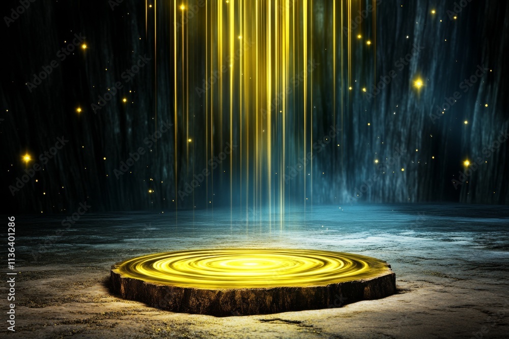 Poster a magical depiction of a celestial trophy glowing with mystical energy, surrounded by floating stars