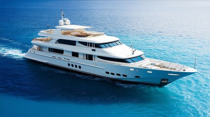 motor yacht in sea. real photo style, drone mode