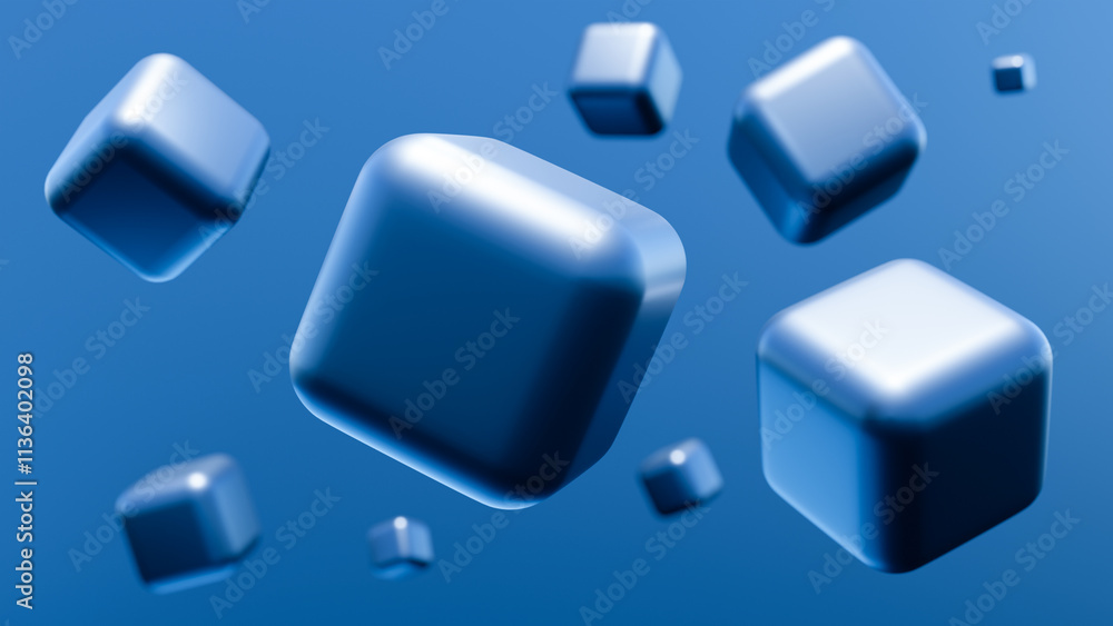 Poster blue background. three-dimensional cubes float in air. blue texture. wallpaper on abstract theme. ba