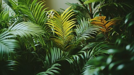 Lush Green Tropical Foliage with Vibrant Leaves in Nature's Abundant Jungle Setting