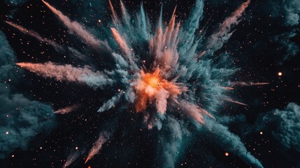 Colorful Explosion in Space with Dynamic Smoke and Astounding Light Effects