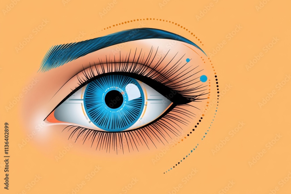 Poster a minimalist graphic of an eye with geometric iris patterns and muted colors