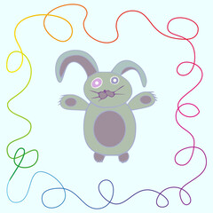 A cheerful rabbit, a fairy-tale character in a frame, vector illustration on a white background