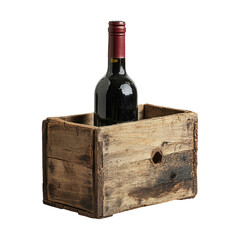 Wooden Box with Wine Bottle on Transparent Background
