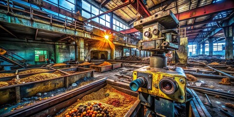 Obraz premium Abandoned Food Factory Urban Exploration Photography: Rusty Cameras & Processing Equipment