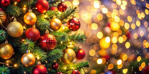 A Beautifully Crafted Christmas Tree Adorned with Glittering Ornaments and a Warm Glow Perfect for the Holiday Season Captured in a Bokeh Effect