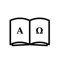 bible, open book with alpha and omega signs vector icon	