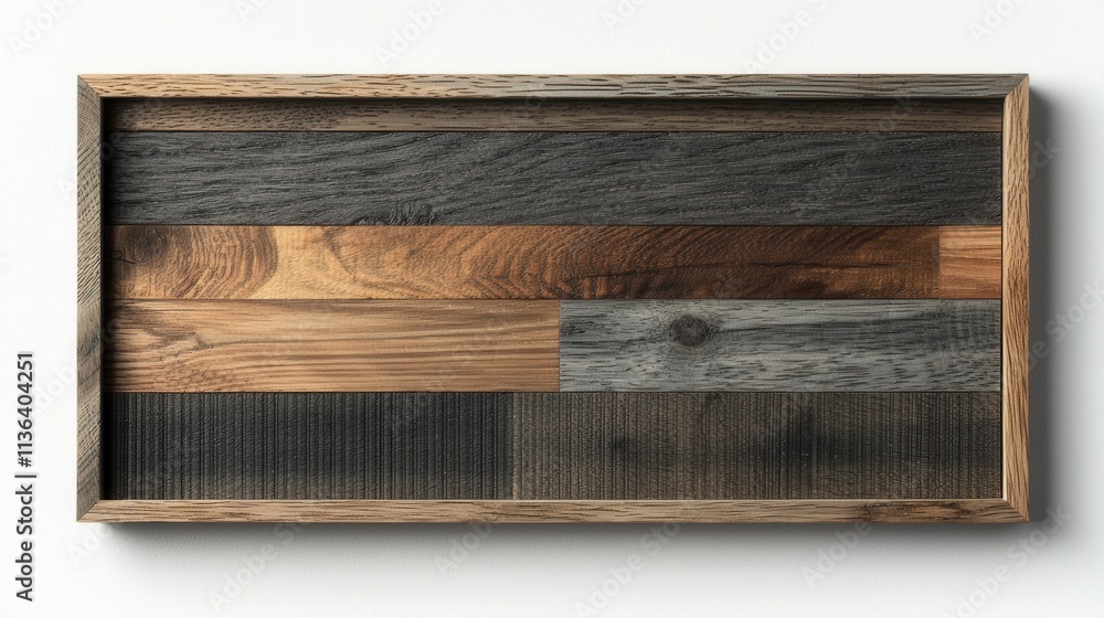 Poster wooden plank art display with various textures and colors in a framed format