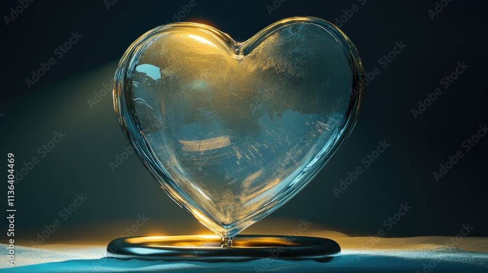 Poster heart-shaped glass object with soft lighting and shadow play