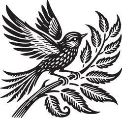 Obraz premium Bird Fly on the Tree Branches silhouette