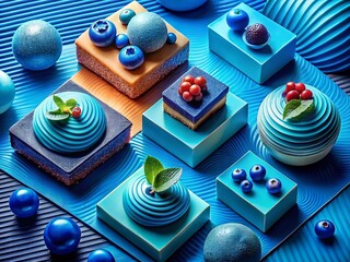 Abstract Blue Food Photography: Layered Geometric Design, Culinary Textures,  Blue Food Styling, Artistic Food Image