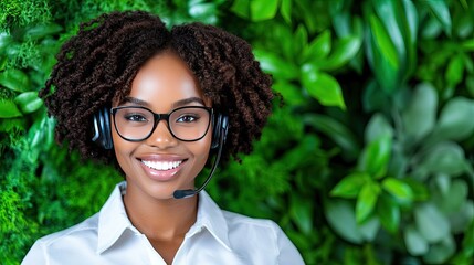 Empowered female customer service representative engaged with clients in a vibrant office environment