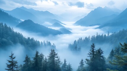 Obraz premium Blue Mountains Enveloped In Misty Cloudscape