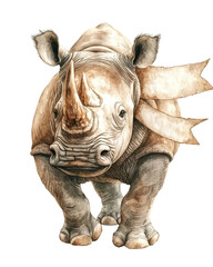 Fototapeta premium A detailed illustration of a rhinoceros, showcasing its unique features and rugged texture, set against a white isolated background.