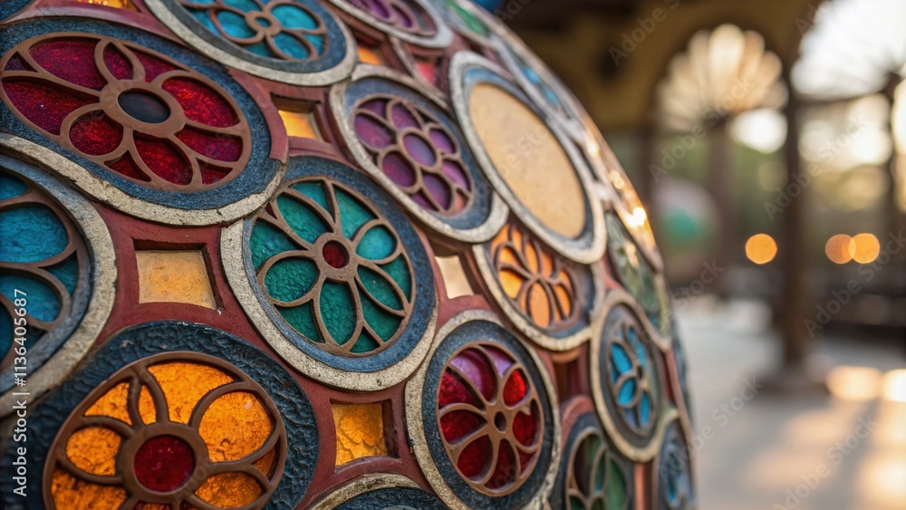 Poster abstract circle ornament in macro photography - vibrant colors and intricate patterns captured in cl