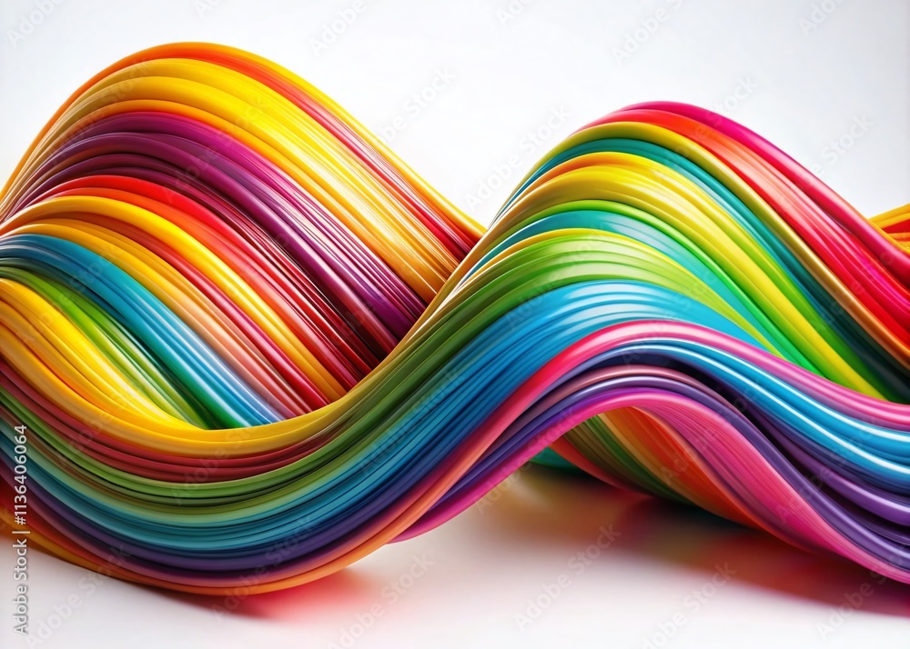 Poster abstract colorful wave lines, smooth swirls, white background design element - stock photo