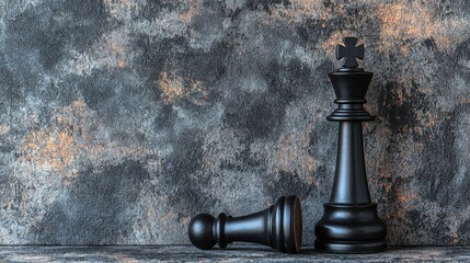 Black King and Pawn Chess Pieces on Textured Surface with Artistic Background
