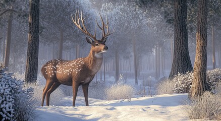 Fototapeta premium Beautiful deer in a winter forest