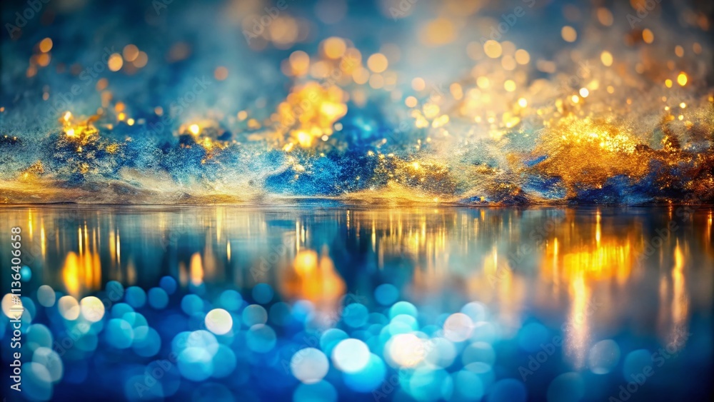 Poster abstract elegance: a captivating blend of blue and gold in modern art with a tilt-shift photography 