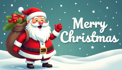 2D art illustration with cartoon happy Santa Claus on blue background with text Merry Christmas background Illustration poster 