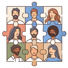 Diverse Avatars in Puzzle Formation Symbolizing Unity and Inclusion	