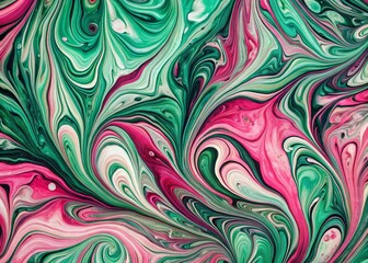 Abstract Marble Swirls Pink Green Black White Background Texture Design Art