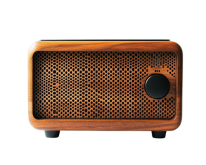 Vintage wooden radio with a mesh speaker, showcasing a classic design and rich texture, perfect for nostalgic home decor.