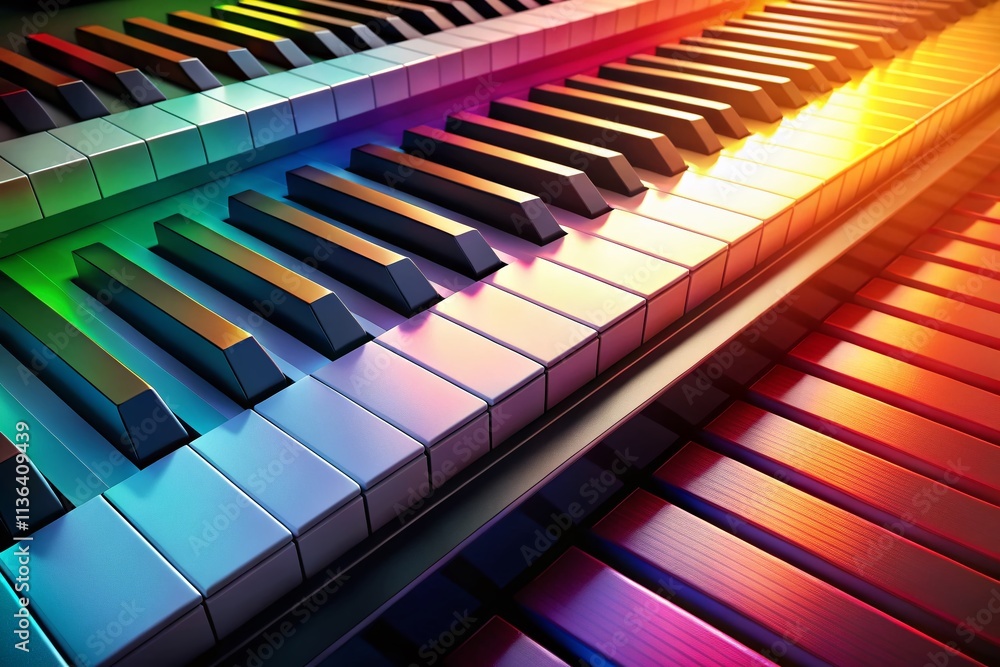 Poster abstract piano keys with colorful gradient stripes in minimalist style – a fusion of geometric patte