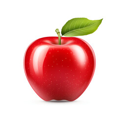 A shiny red apple with a green leaf, symbolizing health and freshness.