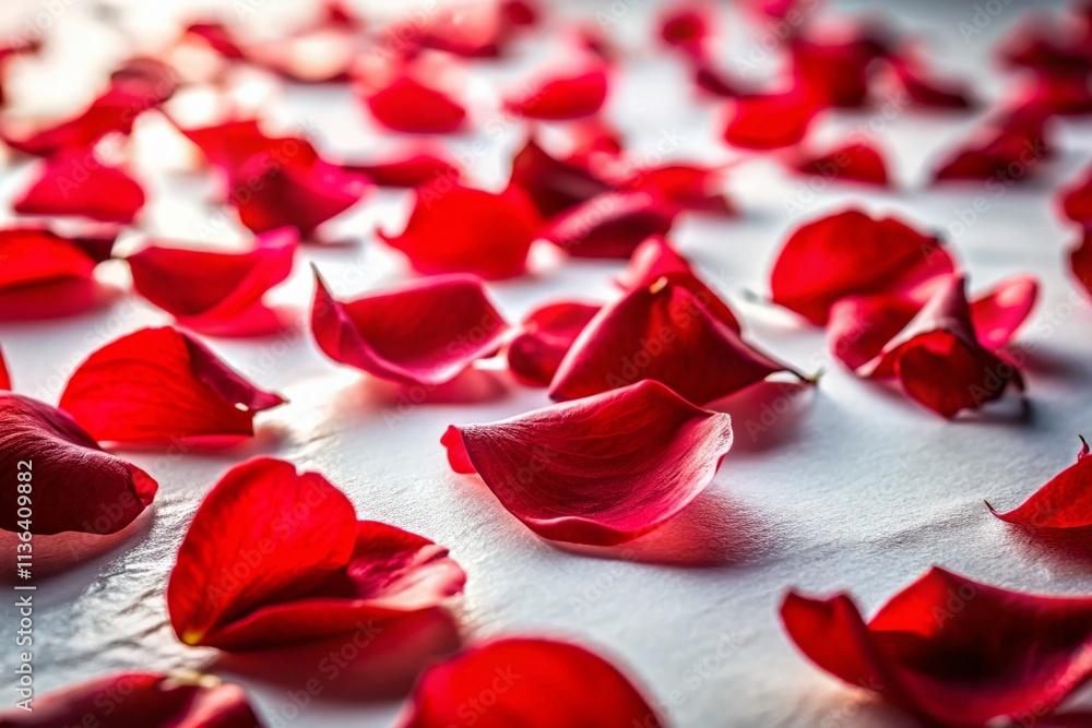 Poster abstract red flower petals on white background in low light, creating a soft and dreamy atmosphere w