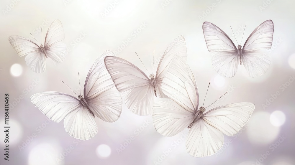 Poster ethereal butterflies in soft light with blur background effect