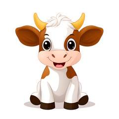 A cheerful cartoon cow with big eyes and a friendly expression, suitable for children's illustrations or farm-related themes.