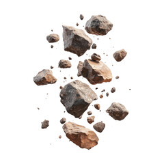 Collection Floating Rocks on Transparent Background