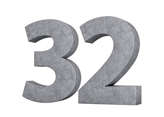 3d Concrete Number thirty two 32 Digit Made Of Grey Concrete Stone On White Background 3d Illustration
