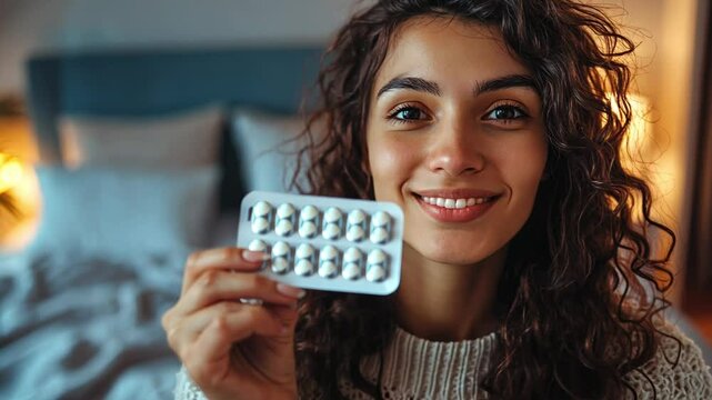 Woman with birth control pills medical contraceptive pregnancy menstruation