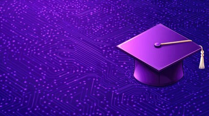 Purple Graduation Cap on Circuit Board Background for Technology Theme