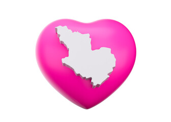 3d Pink Heart With 3d White Map Of Madinah Isolated On White Background, 3d illustration
