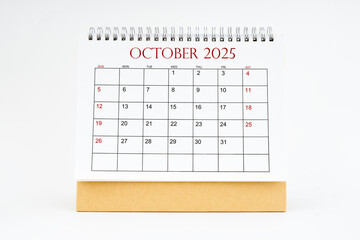 October 2025 desktop calendar isolated on white background, Planing concepts.