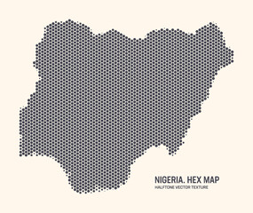 Nigeria Map Vector Hexagonal Halftone Pattern Isolate On Light Background. Hex Texture in the Form of Map of Nigeria. Modern Technologic Military Contour Map of Nigeria for Design or Business Projects