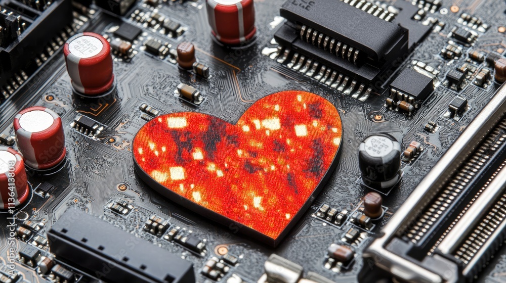 Poster heart shape display on circuit board with electronic components