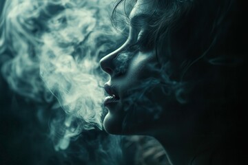 Incense Smoke Curling Upwards in a Dark Room Enhances a Contemplative Atmosphere. Generative AI