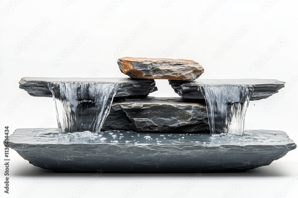 Poster indoor water feature with cascading water creating a serene and tranquil atmosphere in a minimalist 