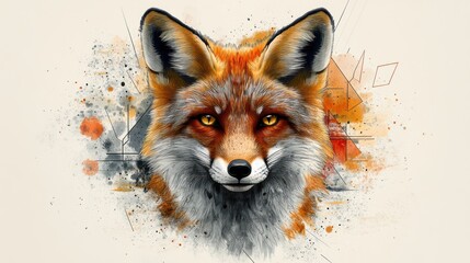 Obraz premium Red fox portrait with geometric abstract background.
