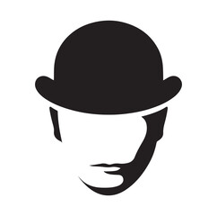 Bowler Hat Face silhouette vector illustration