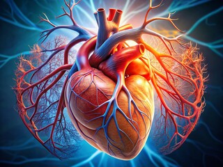 Aerial Heart Anatomy: High-Resolution Drone Shot of a Realistic Human Heart with Visible Veins