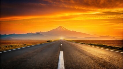 Fototapeta premium Asphalt road leading to a majestic mountain peak at sunset, a journey of exploration and discovery awaits
