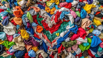 Obraz premium Aerial Heart of Recycled Clothes: Upcycled Fashion, Sustainable Reuse, Eco-Friendly Textile Recycling